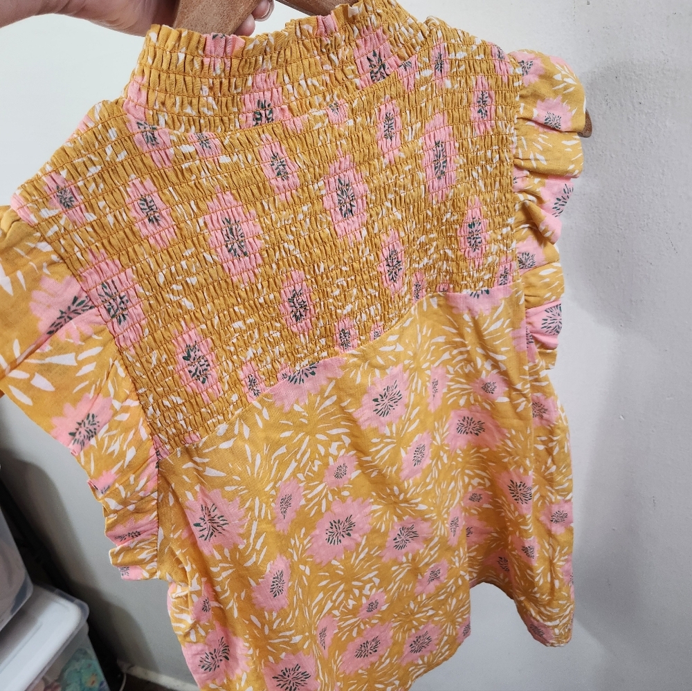 THML Yellow and Pink Floral Smocked Top - Picture 4 of 6